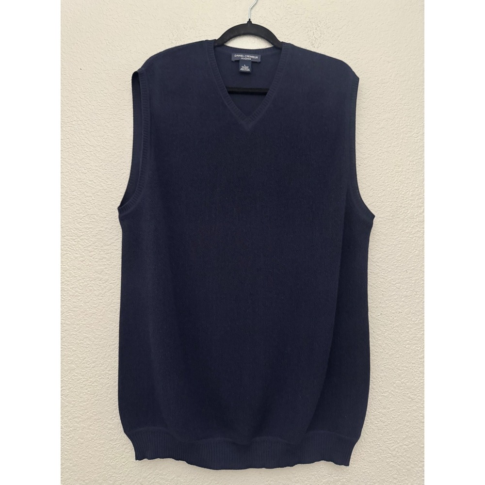 Daniel Cremieux Baby Alpaca Blend Sweater Vest Navy Blue Knit V-Neck Peru Large